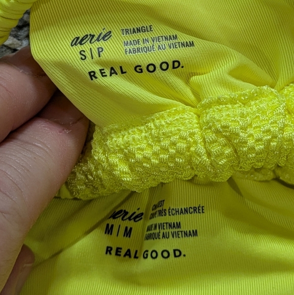 Aerie Neon Yellow Scrunch Strap Tie String Triangle Bikini S/M - Picture 6 of 8